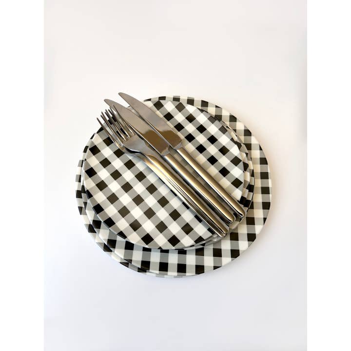 Xenia Taler - Wholesale Dinner Plate - Gingham Black Dinner Plate - Set of 4 3