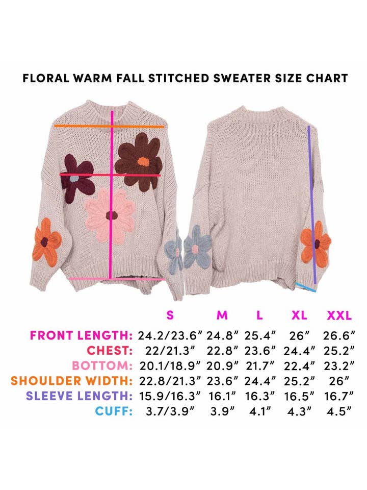 White Floral Wholesale Warm Fall Stitched Sweater for wholesale on Faire2