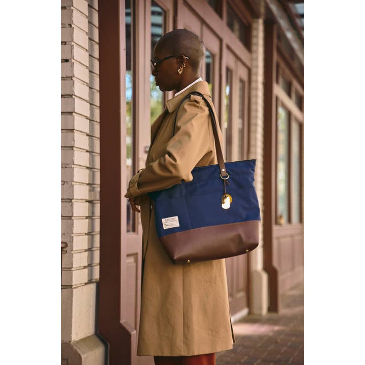 R.Riveter - Wholesale Tote Bag - Women's - Harriet | Navy Nylon + Brown Leather1