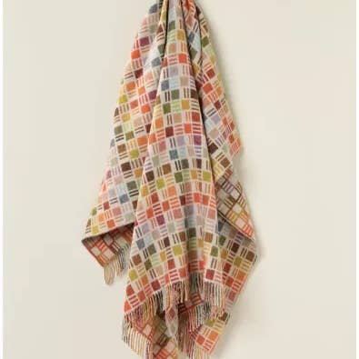 Bronte Moon - Wholesale Throw Blanket - Merino Lambswool Throw Blanket - Ribbon Multi-Beige - Made in England,