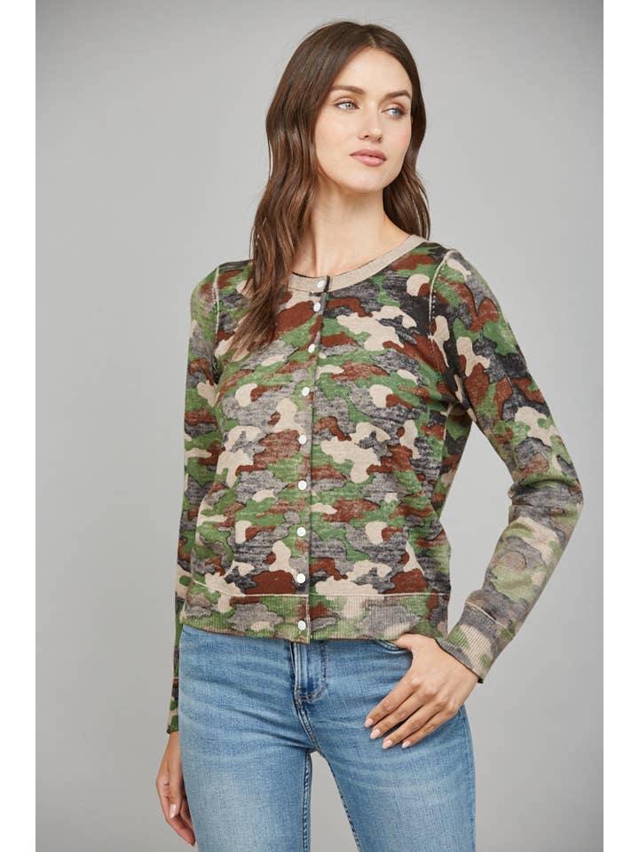 FATE - Wholesale Cardigan - Women's - CAMO PRINT FRONT BUTTON CLOSURE CARDIGAN FW155562