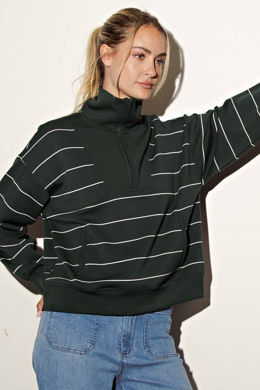 Sunday Morning - Vente Sweat-shirt – femme - T7299PL37 PULL À COL MONTANT À RAYURES ET FERMETURE ÉCLAIR DE GRANDE TAILLE 34