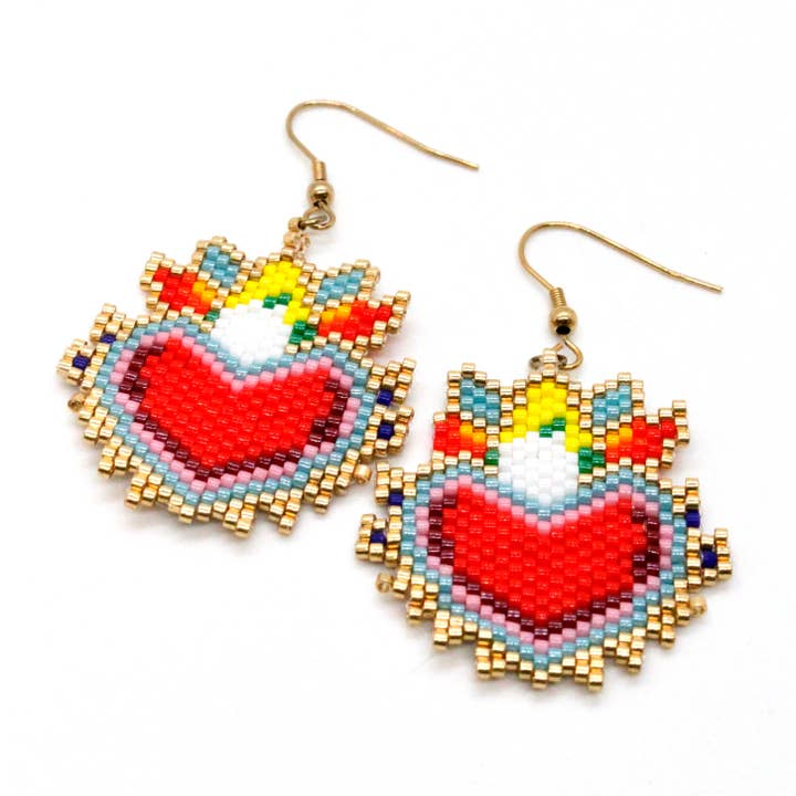 Brincos de Coração com Missangas - Missangas Miyuki - Coleção Seeds - E8-018 por atacado de LIZOU