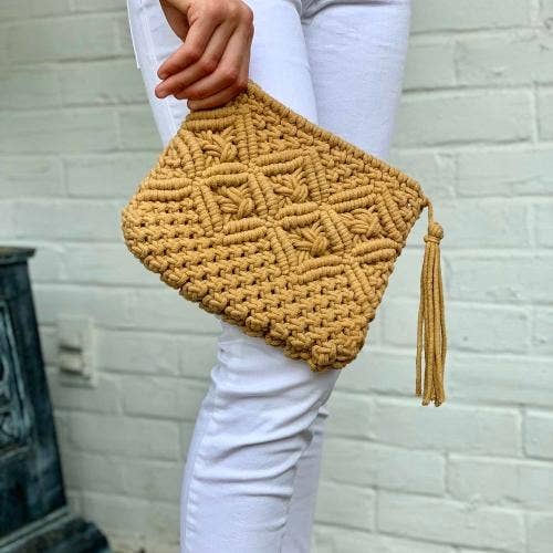 Global Crafts - Wholesale Clutch Bag - Women's - Tan Macrame Clutch With Tassel1
