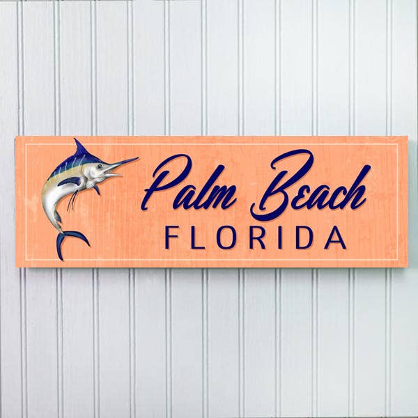 S623- Marlin Sign With Dark Blue Text for wholesale by Paint The Town