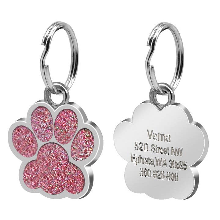 Rhinestone Belt Store - Wholesale Pet identification tag – Cat/dog - Custom Pet ID Tags Glitter Rhinestone w Paw Print3