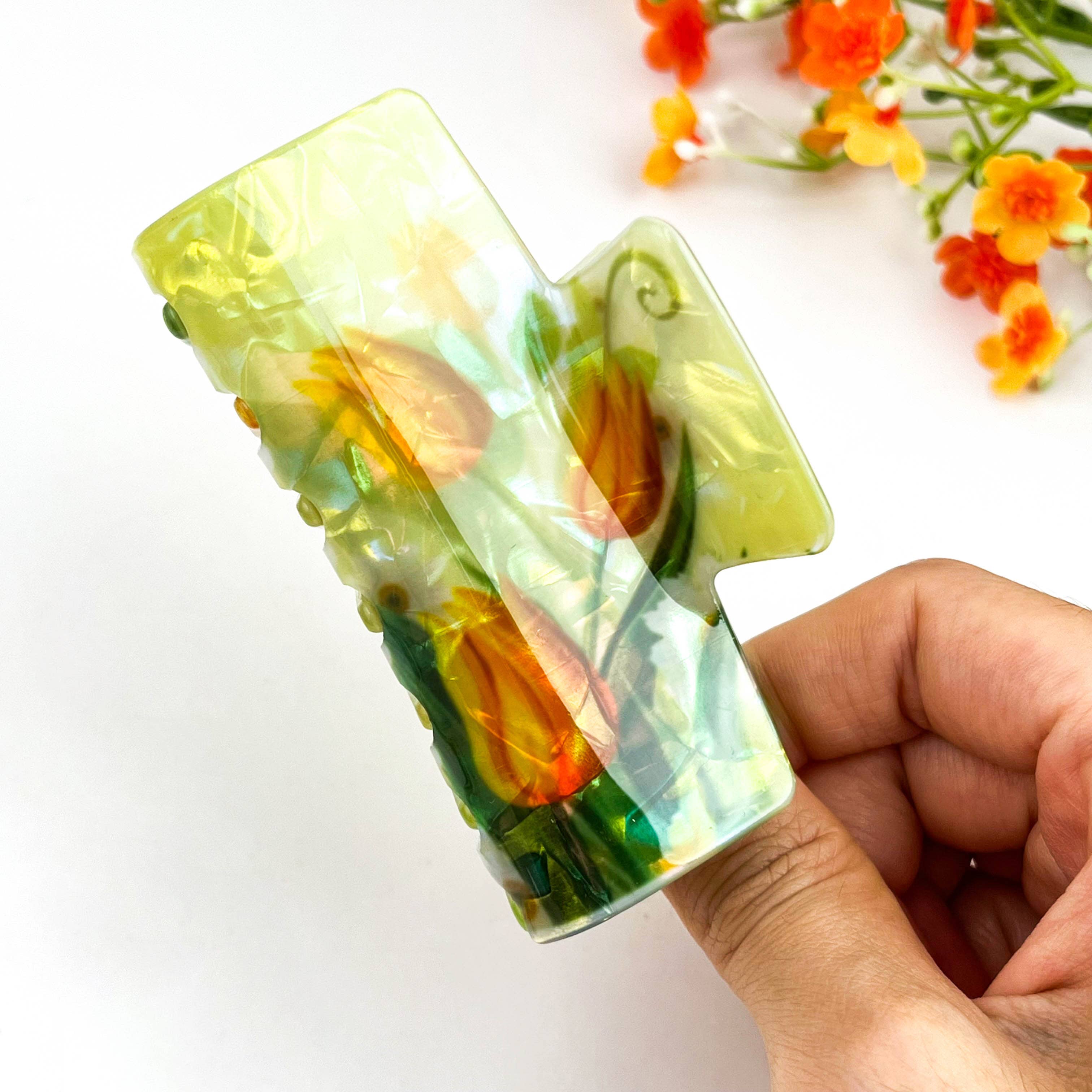 mildstyles – Engroshandel Hårspænde - Dame – Vintage blomster rektangel print hårklo klips5