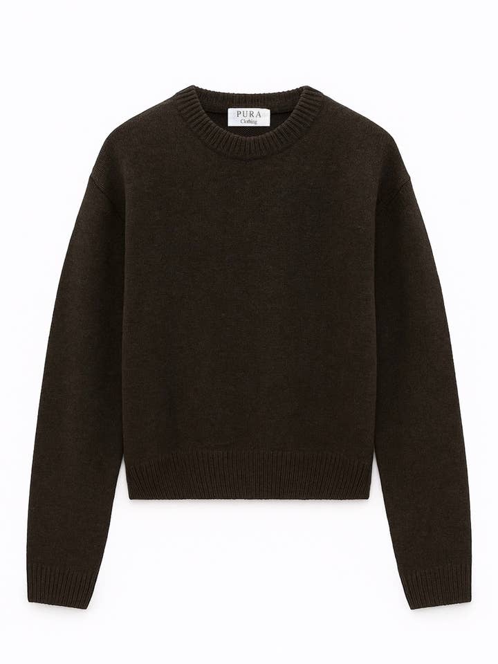 CAMISOLA DE GOLA REDONDA CAXEMIRA/SEDA CASTANHA por atacado de PURA Clothing
