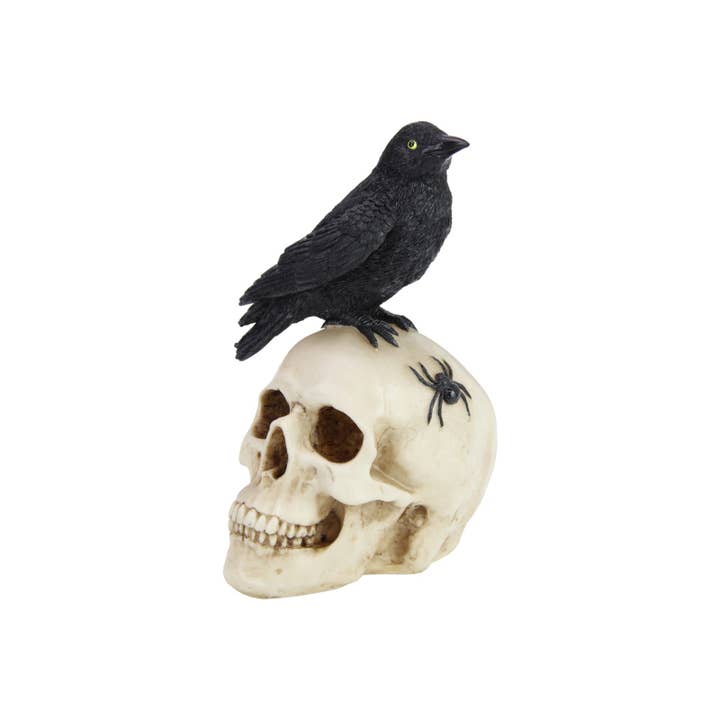 Cubby House by Malmar - Wholesale Decorative figurine - 27cm Skull with Black Crow on Top