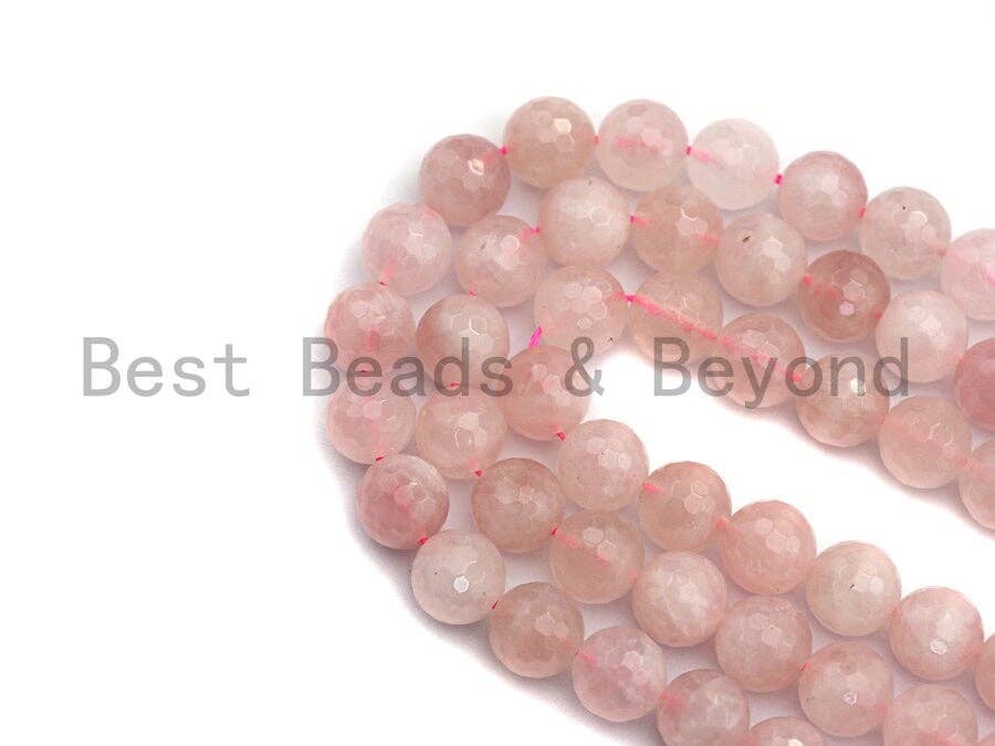 BestBeads&Beyond - Wholesale Beads - Quality Natural Faceted Rose Quartz, 6mm/8mm/10mm/12mm Round Faceted Rose Quartz, Natural Gemstone Beads, sku#U4774