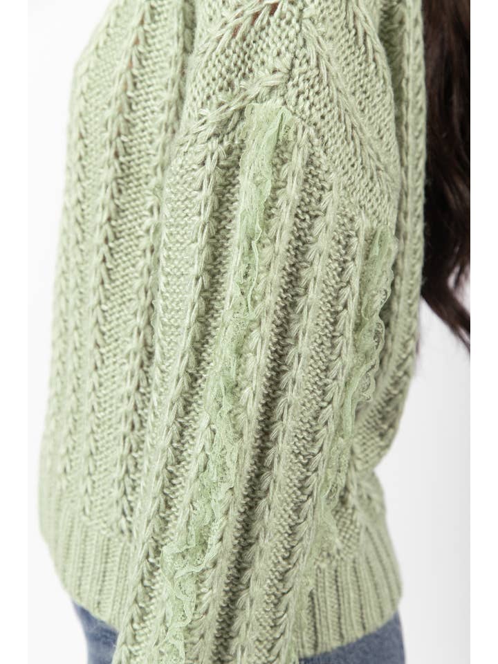 VERY J - Wholesale Knit Sweater - Women's - 12W2901V-Lace Trim Oversized Knit Sweater Top13