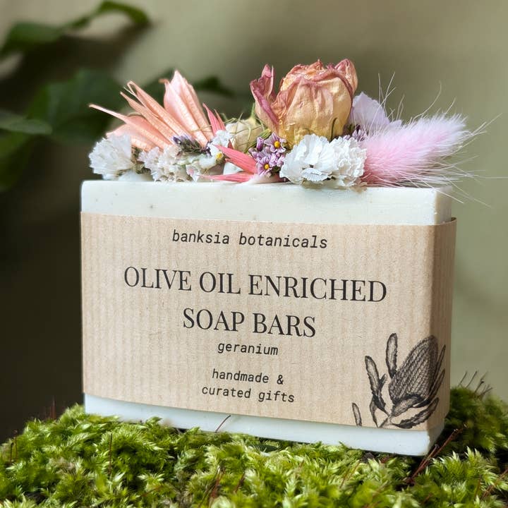 Banksia Botanicals - Wholesale Bar Soap - Dried Flower Geranium Olive Oil Enriched Soap