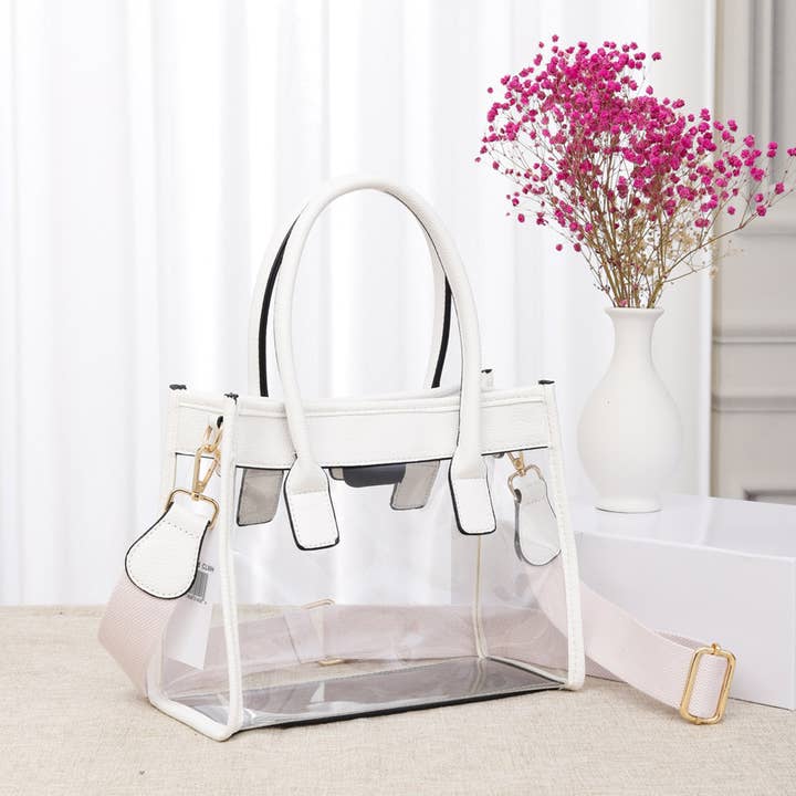 Sensibling Corp. - Wholesale Tote Bag - Women's - Solid Faux Leather Transparent Tote / Crossbody Bag