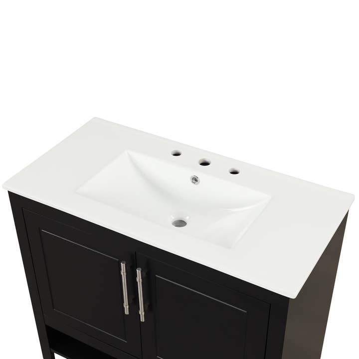 Orange County Decor - Wholesale Cabinet - 36" Bathroom Vanity With Sink, Multi Functional Bathroom Cabinet With Doors And Drawers, Mdf Frame And Mdf Board, Black Black Solid Wood Mdf3