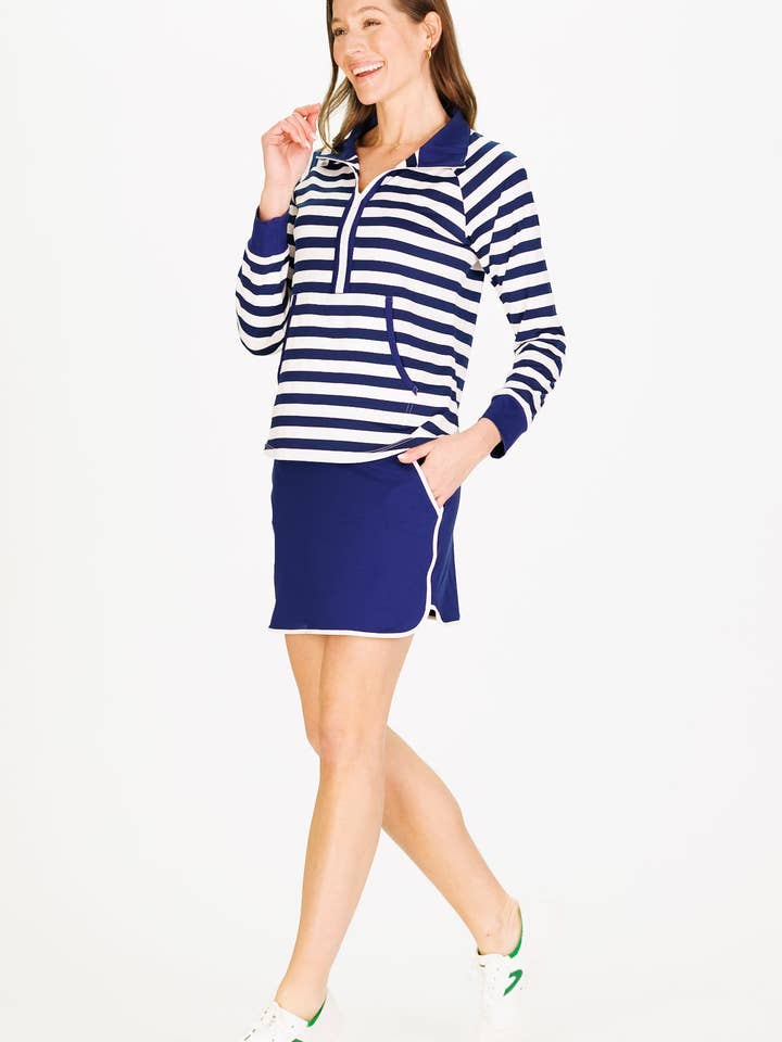 Active Polly Quarter Zip in Royal Navy Stripe for wholesale by Duffield Lane