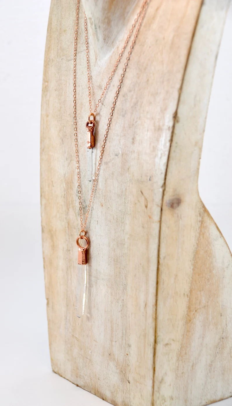 Daddy Daughter Jewelry - Wholesale Pendant/Charm Necklace - Raw Clear Quartz Point Necklace | Copper & 14K Rose GF|8