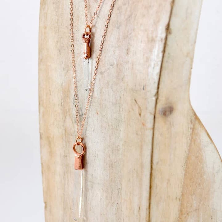 Daddy Daughter Jewelry - Wholesale Pendant/Charm Necklace - Raw Clear Quartz Point Necklace | Copper & 14K Rose GF|8