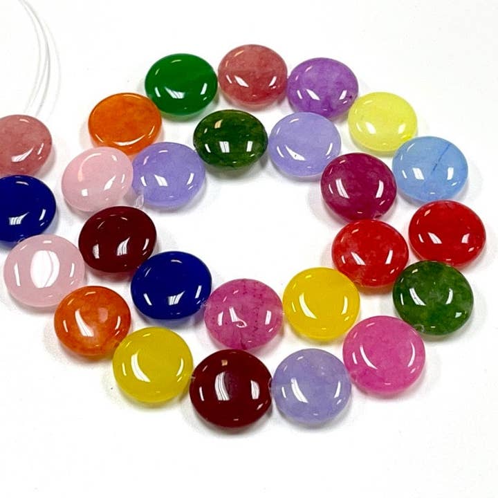 Mixed Color Quartz Gemstone 15mm Smooth Coin Beads Strand for wholesale by TRIVENI USA INC