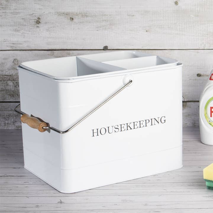 Maison & White – wholesale Soap caddy – Vintage Housekeeping Cleaning Caddy White | M&W