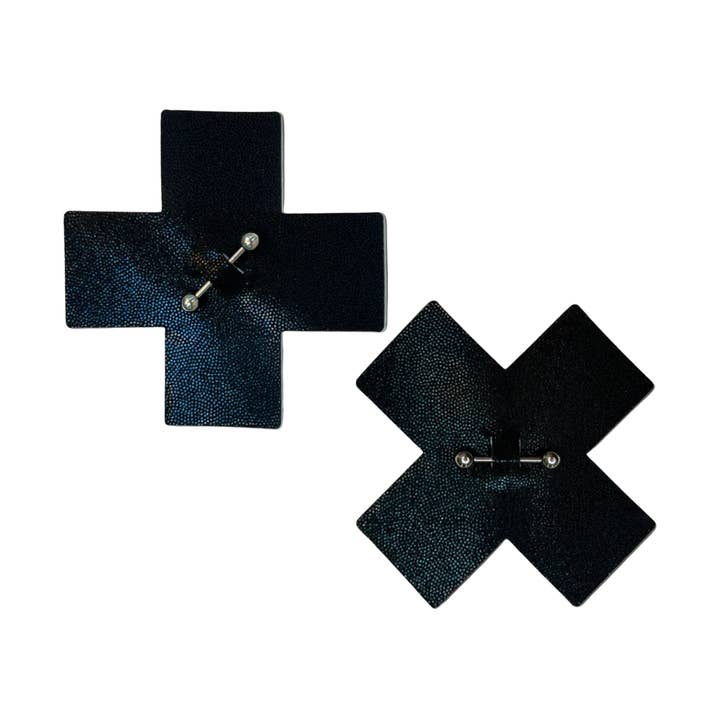 Empanadas perforadas: Liquid Black Cross Plus X con piercing con barra para pezones de Pastease® para venta al por mayor de Pastease UK