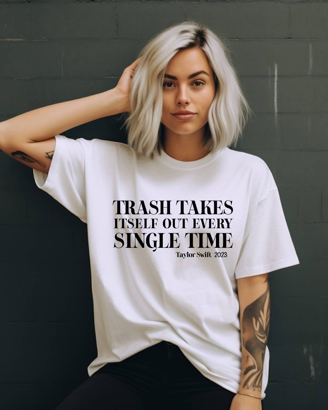 Uncommon Label - Wholesale Screen Printed T-Shirt - Women's - Trash Take Itself Out Swiftie Adult Tee (BLACK)