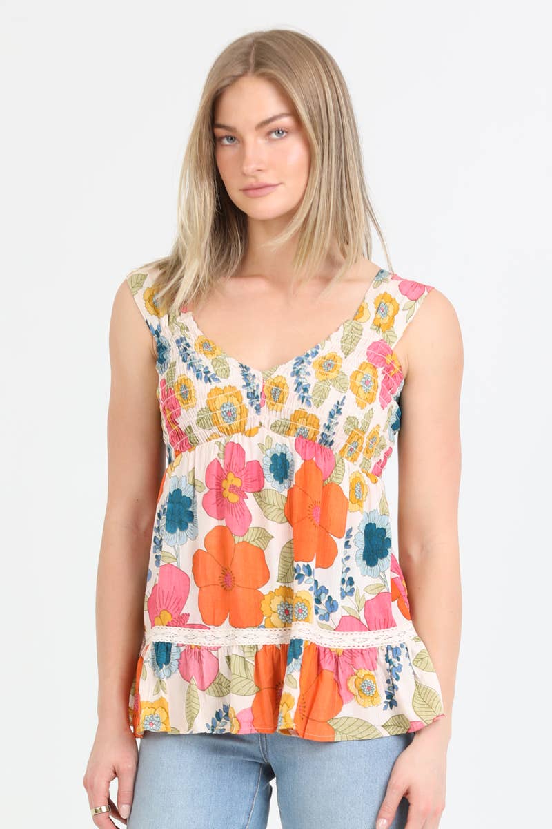 ANGIE - Wholesale Tanktop - Dames - F2A94-FQ94 TANKTOP MET GESMOKKELD LIJFJE MET V-HALS5