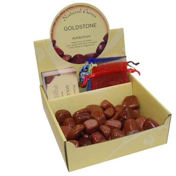 Medium Goldstone Tumblestones Healing Box for wholesale by Crystal Magick Wholesale Ltd