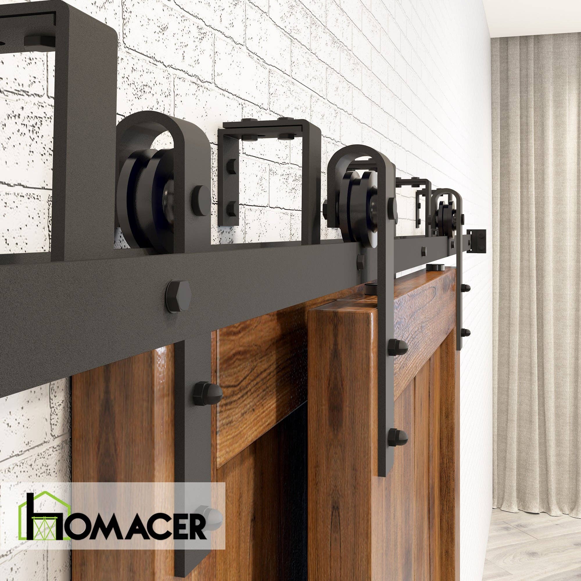 Homacer INC - Wholesale Knob/Pull - Double Track U-Shape Bypass Sliding Barn Door Hardware Kit - Classic Design Roller2