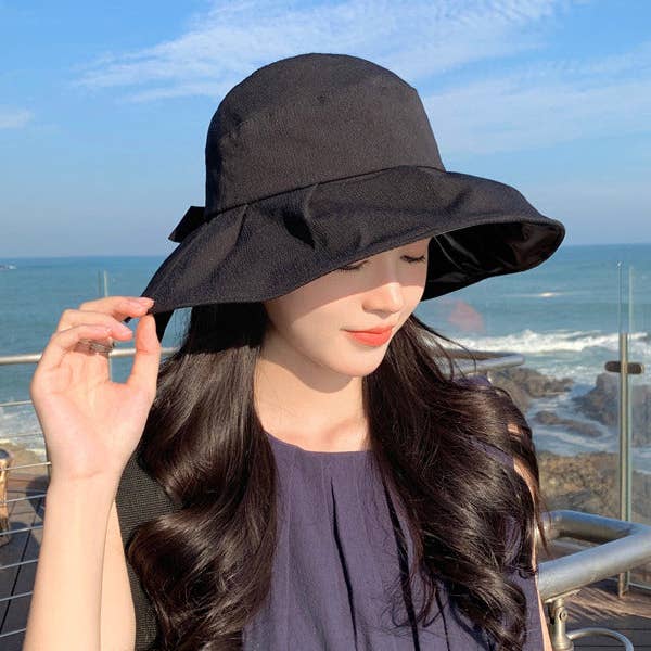 UZ Wholesale Store - Wholesale Straw Hat - Women's - Bowknot Pleated Split-Joint Fisherman Hat Sun Hat