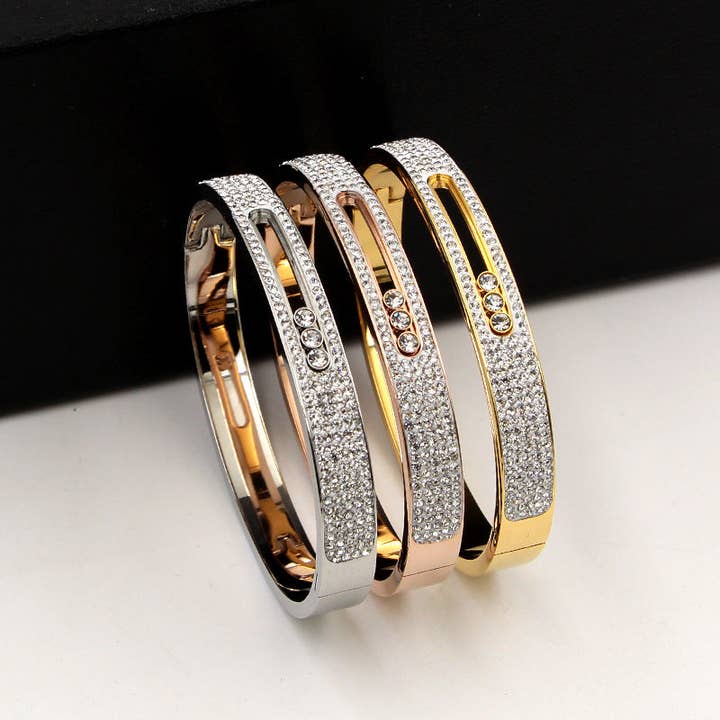 Ole - Wholesale Bangle Bracelet - Rhinestone Stainless Steel Bracelets B226810