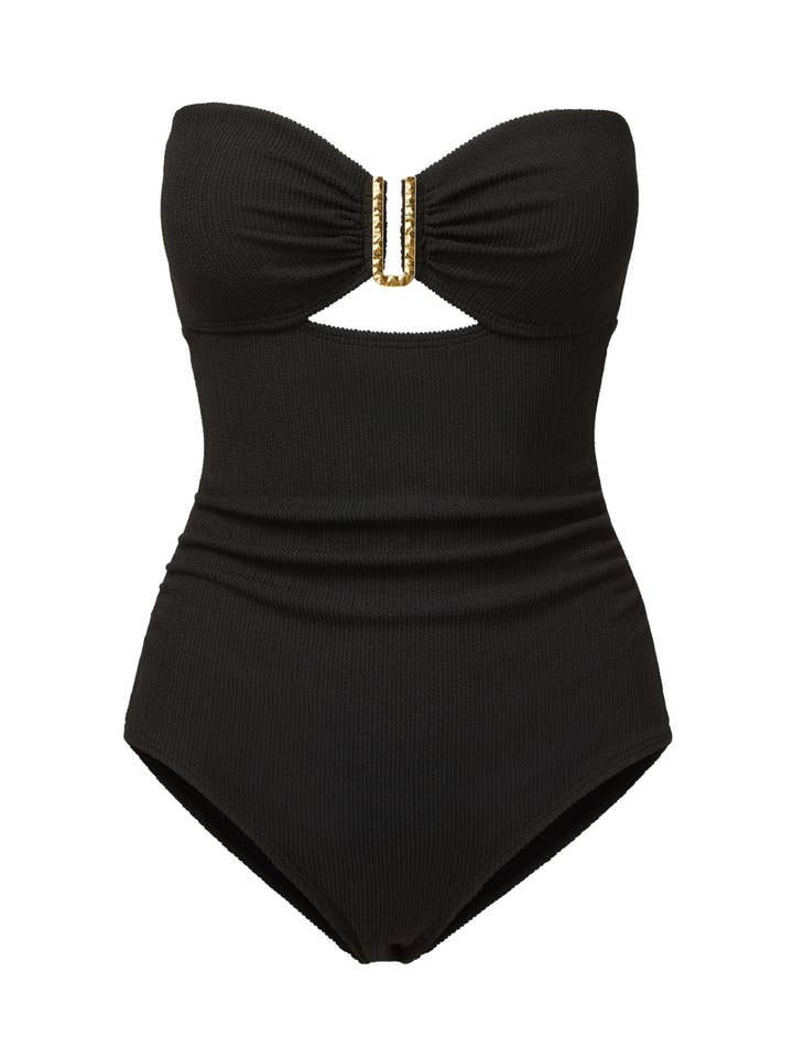 Maillot de bain une pièce bandeau froncé texturé noir *Lisa* pour la vente par Change of Scenery