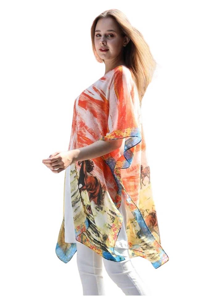 Orange-Brun Hest Kimono for engroshandel hos JC Sunny Fashion