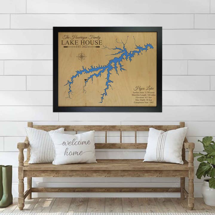 Waypoint Maps - Wholesale Map - Lake House Gift - Custom Wood Lake Map of ANY LAKE OR RIVER