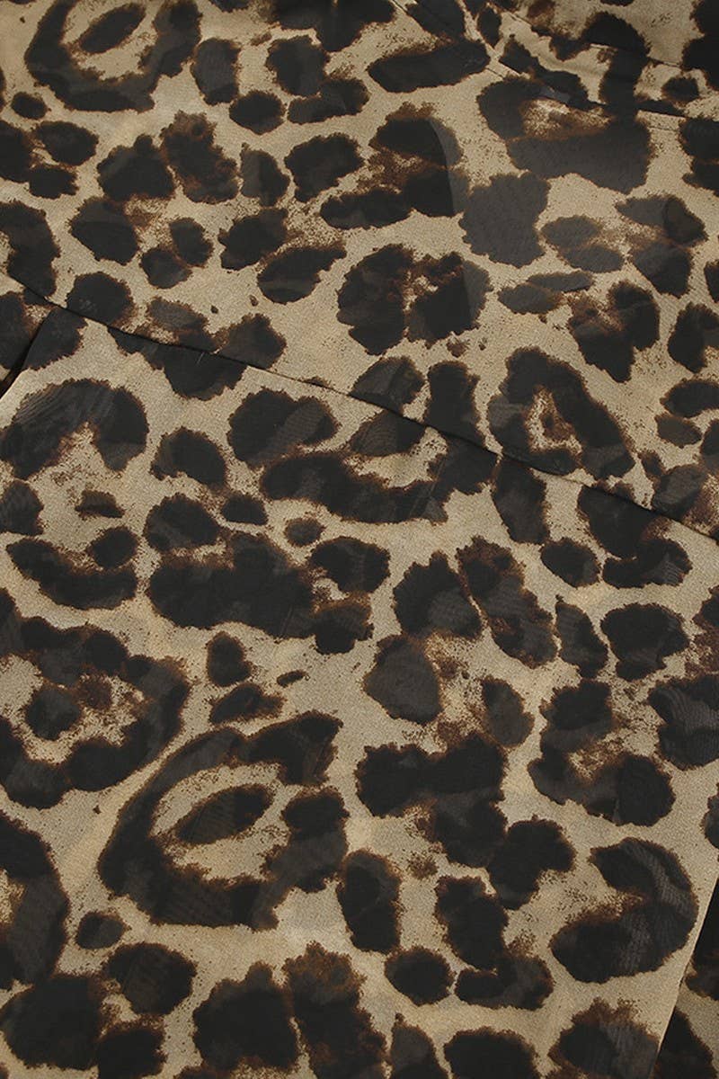 LEOPARD CWSPJ0073_LEOPARD PRINT LONG SLEEVE SHIRT SHORTS PAJAMAS SET for wholesale on Faire9