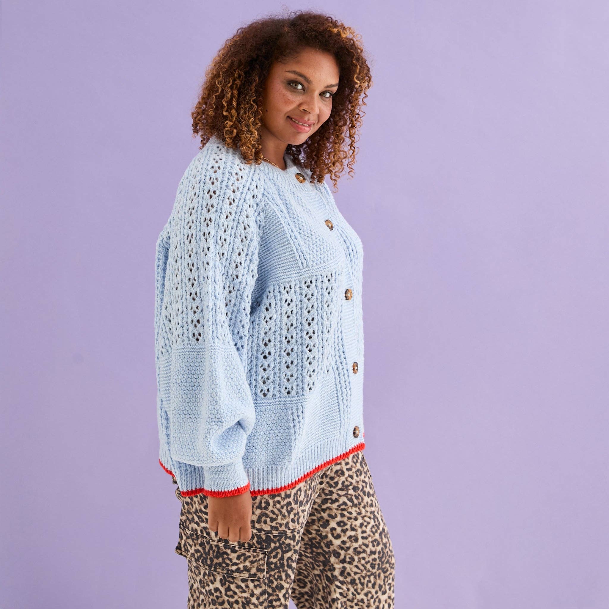 Cara & The Sky - Wholesale Cardigan - Women's - Brigit Pointelle Stitch Balloon Sleeve Cardigan - Blue6
