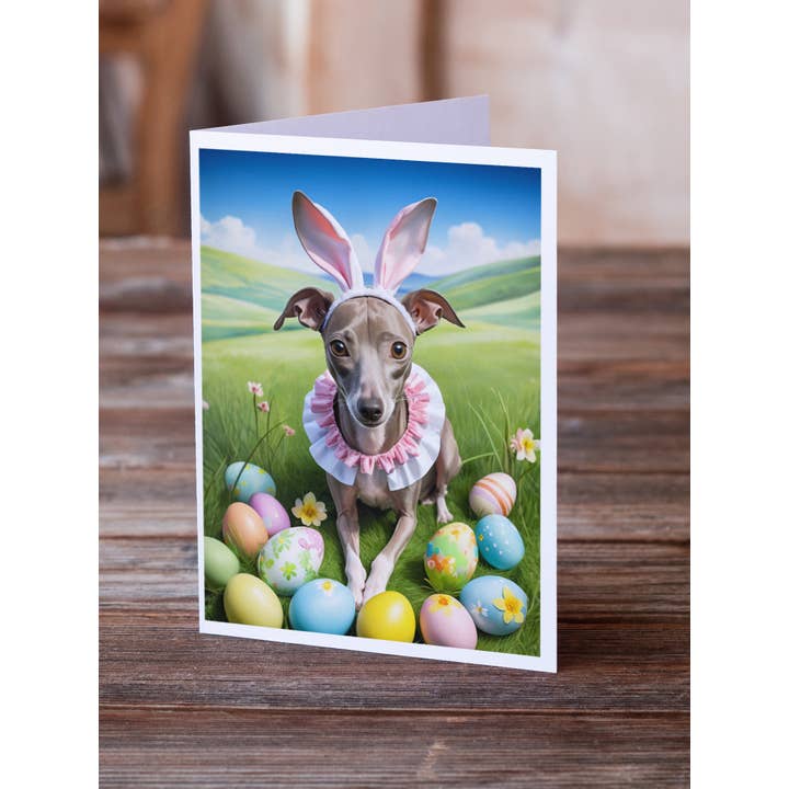 Caroline's Treasures - Venta al por mayor Tarjetas de Pascua - Tarjetas de felicitación de caza de huevos de pascua con galgos italianos DAC5082