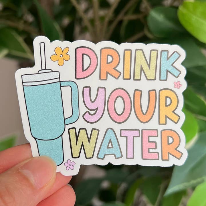 Thirty Three Prints - Vente Autocollant - Autocollant en vinyle "Buvez votre eau" : Autocollant brillant pour le soin de soi0