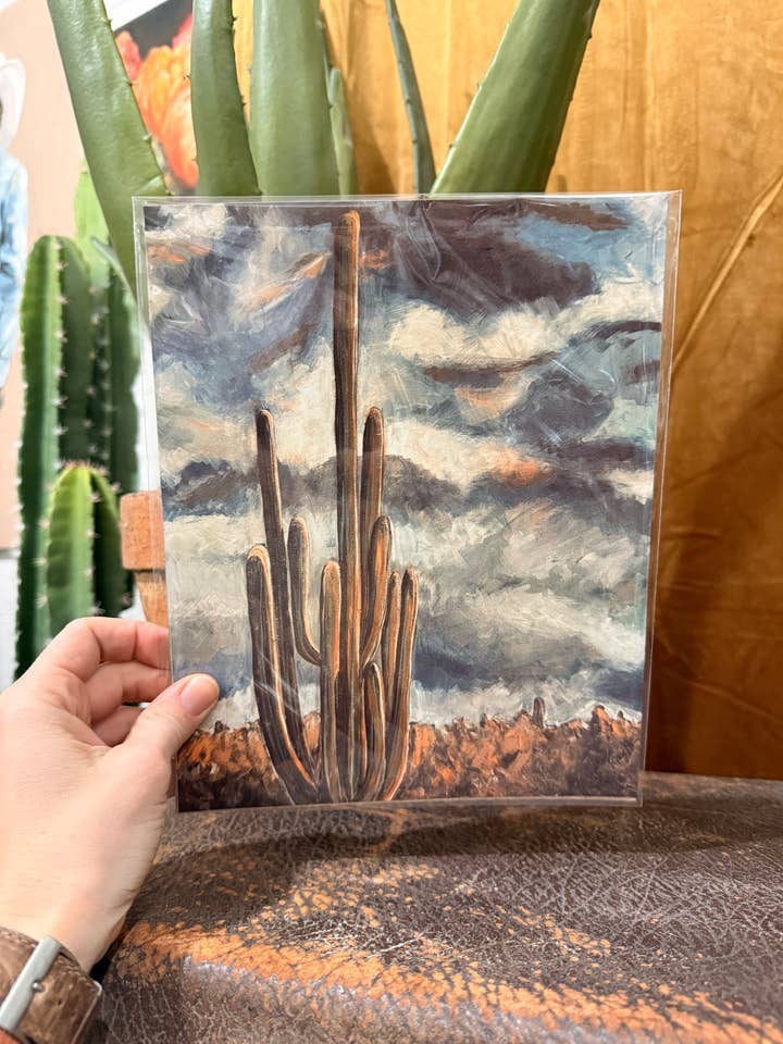 Print of Cactus Arizona Night Painting | 5x7, 8x10 or 11x17 for wholesale by You're Golden Co.