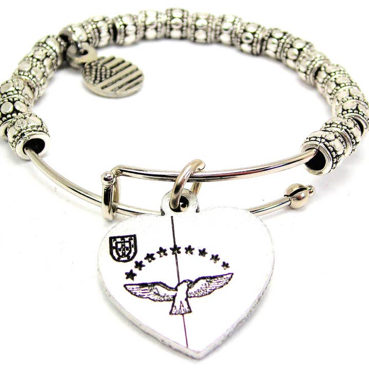 Azorean Flag Heart Metal Beaded Bracelet Azores Portugal for wholesale by Chubby Chico Charms