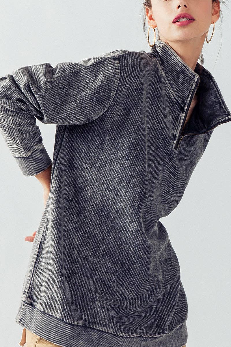 Urban Daizy - Wholesale Sweatshirt - Women's - Vintage Washed Quarter Zip Ribbed Sweatshirt32