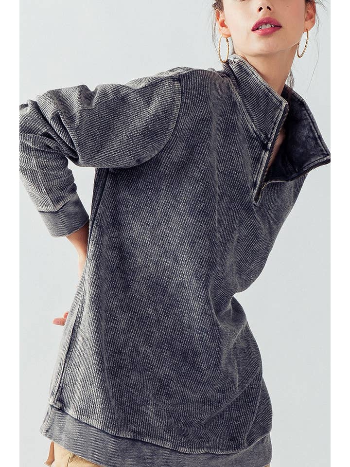 Urban Daizy - Wholesale Sweatshirt - Women's - Vintage Washed Quarter Zip Ribbed Sweatshirt32