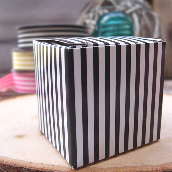 Packaging Decor - Wholesale Party Favor Bag/Box - Mini Striped Paper Boxes Black and White Stripes (2 sizes)0