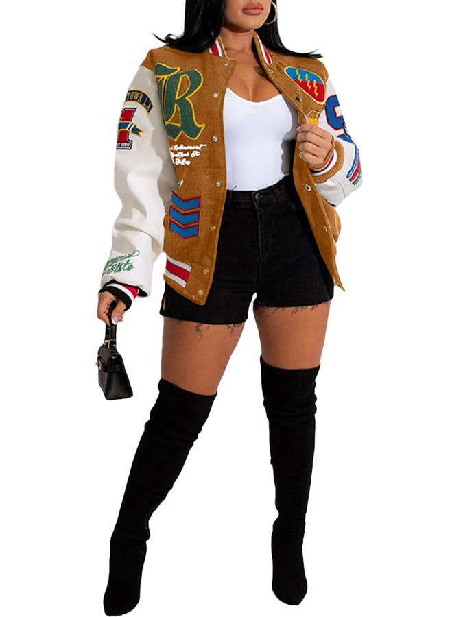 MB Fashion Wholesale - Wholesale Varsity/Baseball Jacket - Women's - MB FASHION BOLD PRINTED THIN VARSITY JACKET 3667LY13