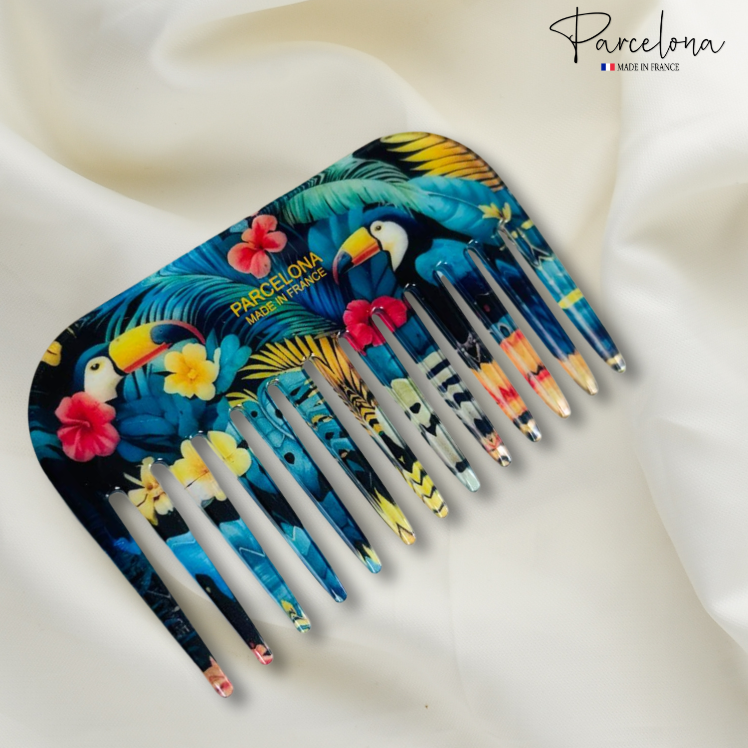 Parcelona - Wholesale Hair Brush/Comb - Parcelona Wide Tooth Comb Tropical Toucan Floral Print Comb for Thick Curly Hair75