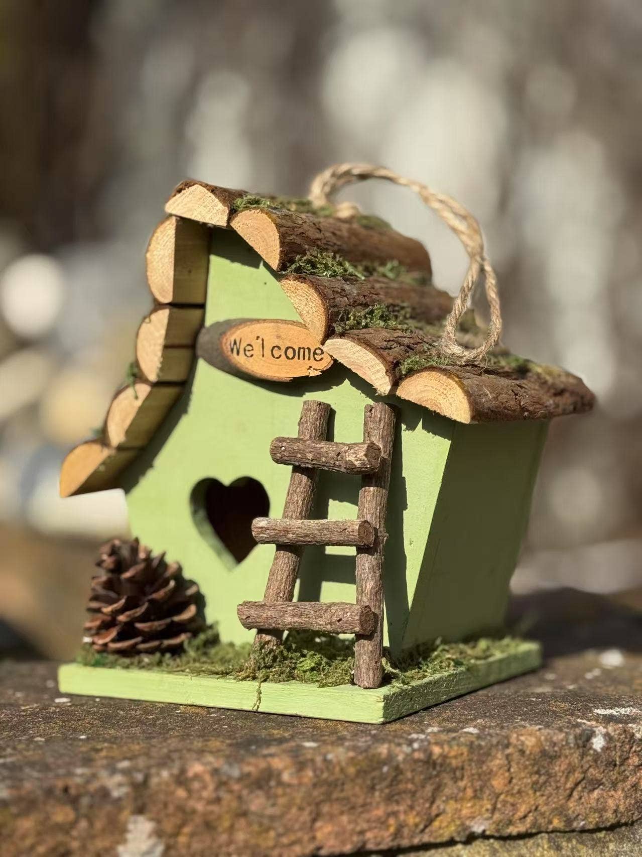 Marissa's Gifts - Wholesale Bird House - Handmade wooden coloured birdhouse hut with adorable heart shaped bird hole and ladder. The measurements are 17 x 11.5 x 17cm19
