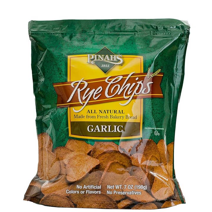 Pinah's Garlic Rye Chips 7oz for wholesale by Koepsell's Products