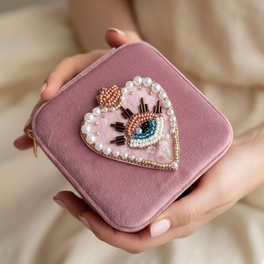 DUESTELLE ITALIA - Vente Boîte/rangement à bijoux - Boîte à bijoux de voyage en velours Œil Protecteur Rose3