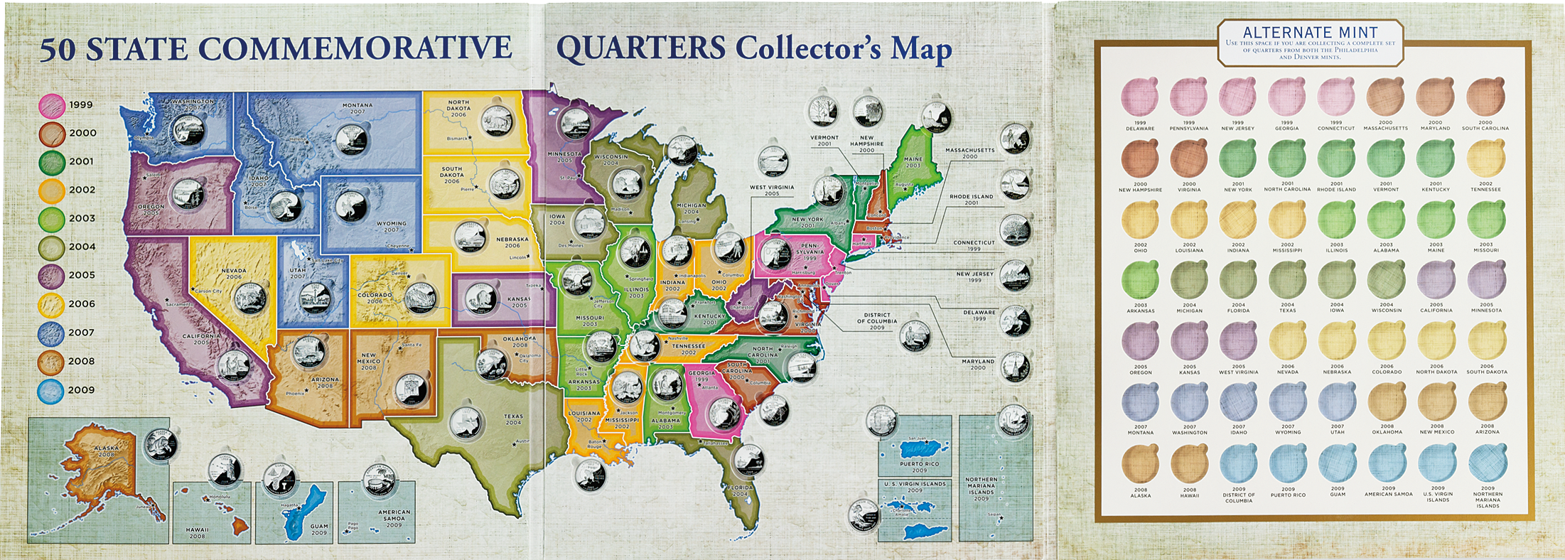 Peter Pauper Press - Wholesale History & Geography Book - 50 State Commemorative Quarters Collector's Map1