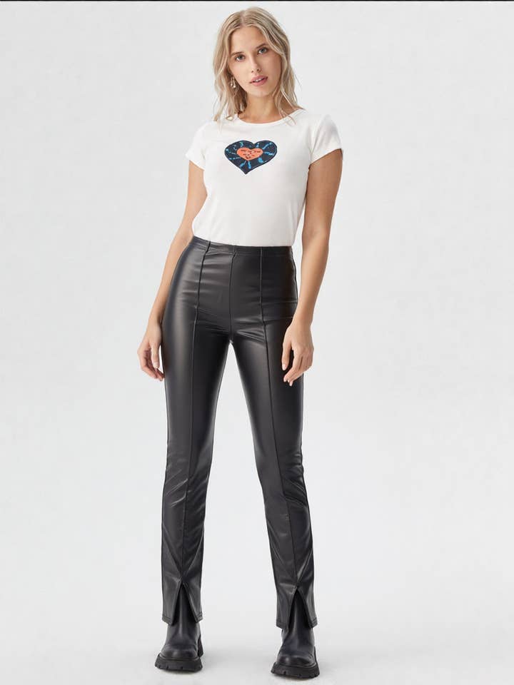 VERY J - Wholesale Pants - Women's - NP70301-High Waist Fitted Bell Bottom Faux Leather Pants