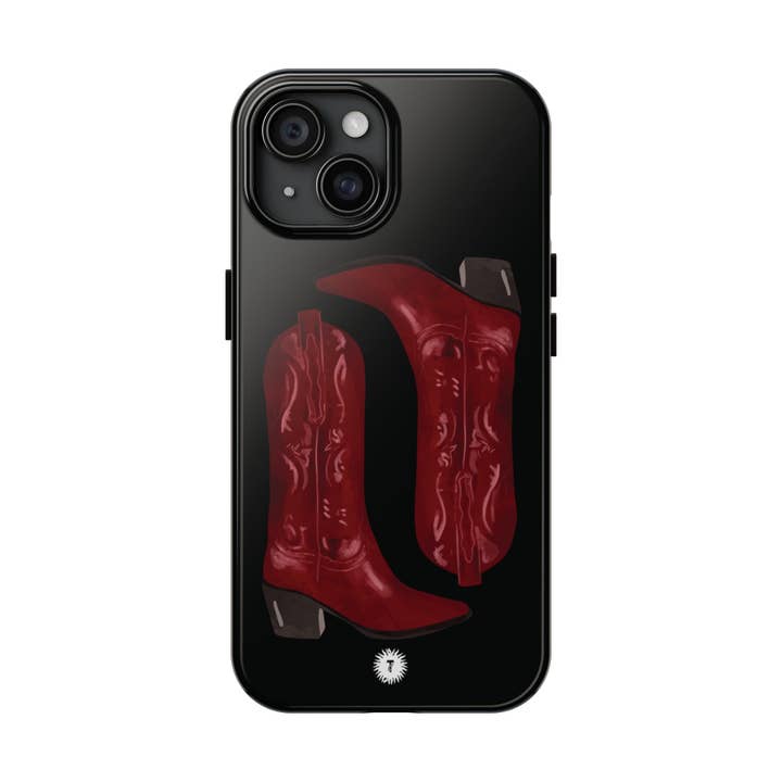 Funda de teléfono negra con pintura de botas de vaquera para venta al por mayor de Thursday’s Child Creative Studio